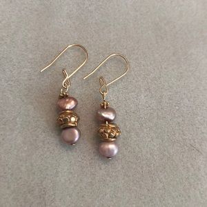 Cute gold earrings with pearls and charms